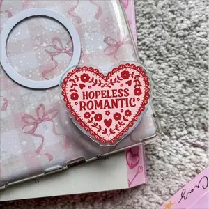 Hopeless Romantic Heart MagSafe Phone Grip, Coquette Aesthetic Griptok, Romantic Quote Phone Stand, Soft Girl Floral Accessory, Red Lace Heart Gift
