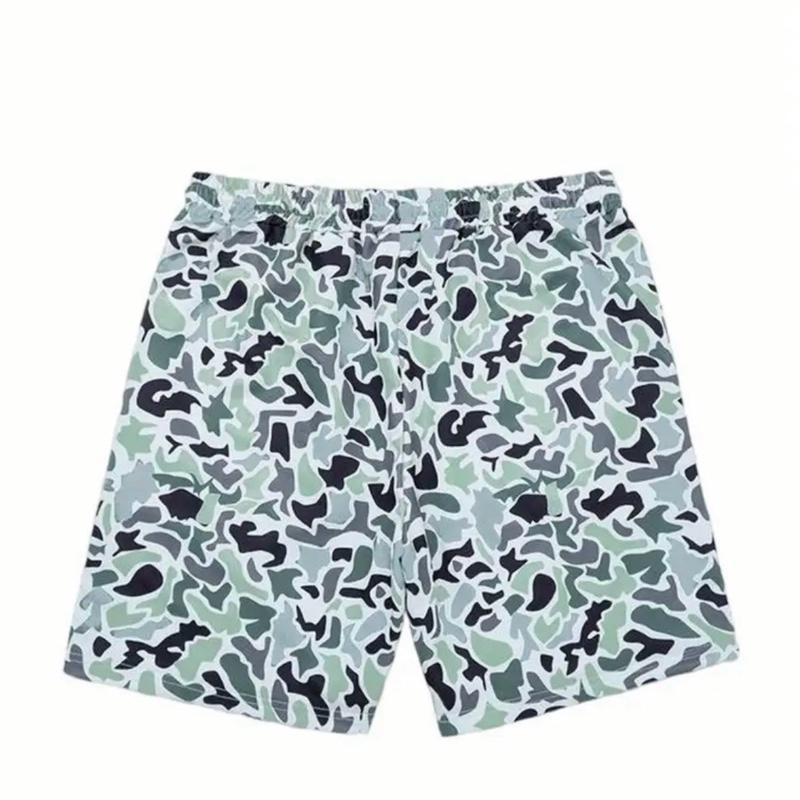 Men'S Lightweight Camouflage Beach Shorts - Loose Fit Elastic Drawstring Waist Green Graphic Print Machine Washable Casual Sports Outdoor Activities Beach Clothes