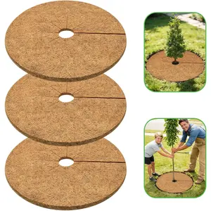 3 Pack Coconut Fiber Mulch Ring, 30 Inch Coco Coir Tree Ring Mulch Mat,   Tree Protector Mat  Cover Ring Coconut Coir Discs Tree Mats Mulch Rings for Indoor Outdoor Trees