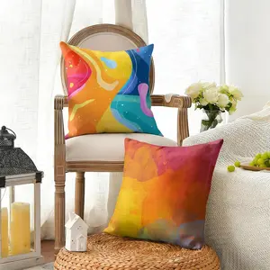 Rainbow Color luxury Cushion Cover Summer Linen Pillow Case Breathable Eco-Friendly Natural Fabric Cushion Cover, Double-Sided Print Decorative Pillow Cover with Invisible Zipper, Durable Sofa Couch Pillowcase for Living Room Home Decor