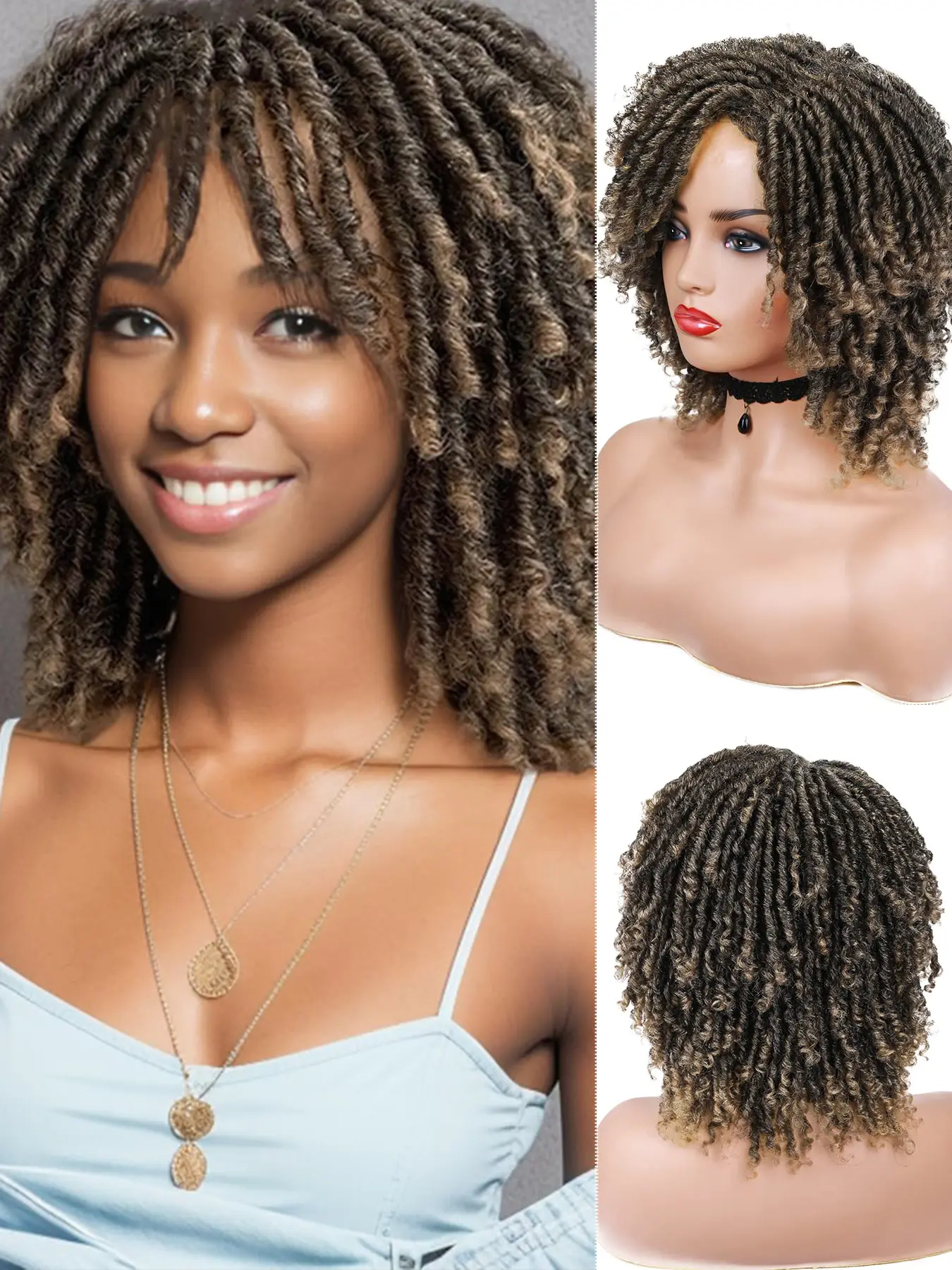 Short Twist Braid Dreadlock Wigs for Black Women and Men, Afro Kinky Curly Braided Wig, Crochet Twist Synthetic Wig, African Hairstyle Wigs