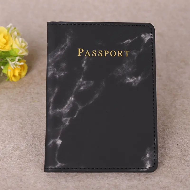 Fashion Women Men Passport Cover Pu Leather Durable Marble Style Travel ID Credit Card Passport Holder Travel Document Holder Packet Wallet Purse Bags Pouch