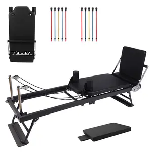 Foldable Home Pilates Reformer Machine, fitted with adjustable springs, compact design ideal for apartments and gyms for all skill levels
