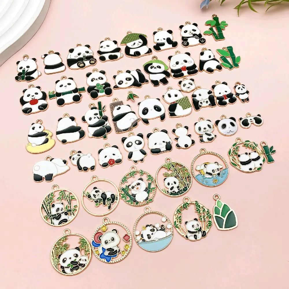 Panda Metal Pendant Charms for Jewelry Making - Elegant Design with Colorful Stones, Smooth Finish, and Unique Patterns