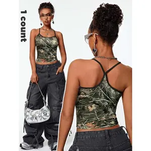 Women's Camo Print Tree Print Crop Tank Top, Casual Sleeveless Top for Daily Wear, Ladies Clothes for All Seasons
