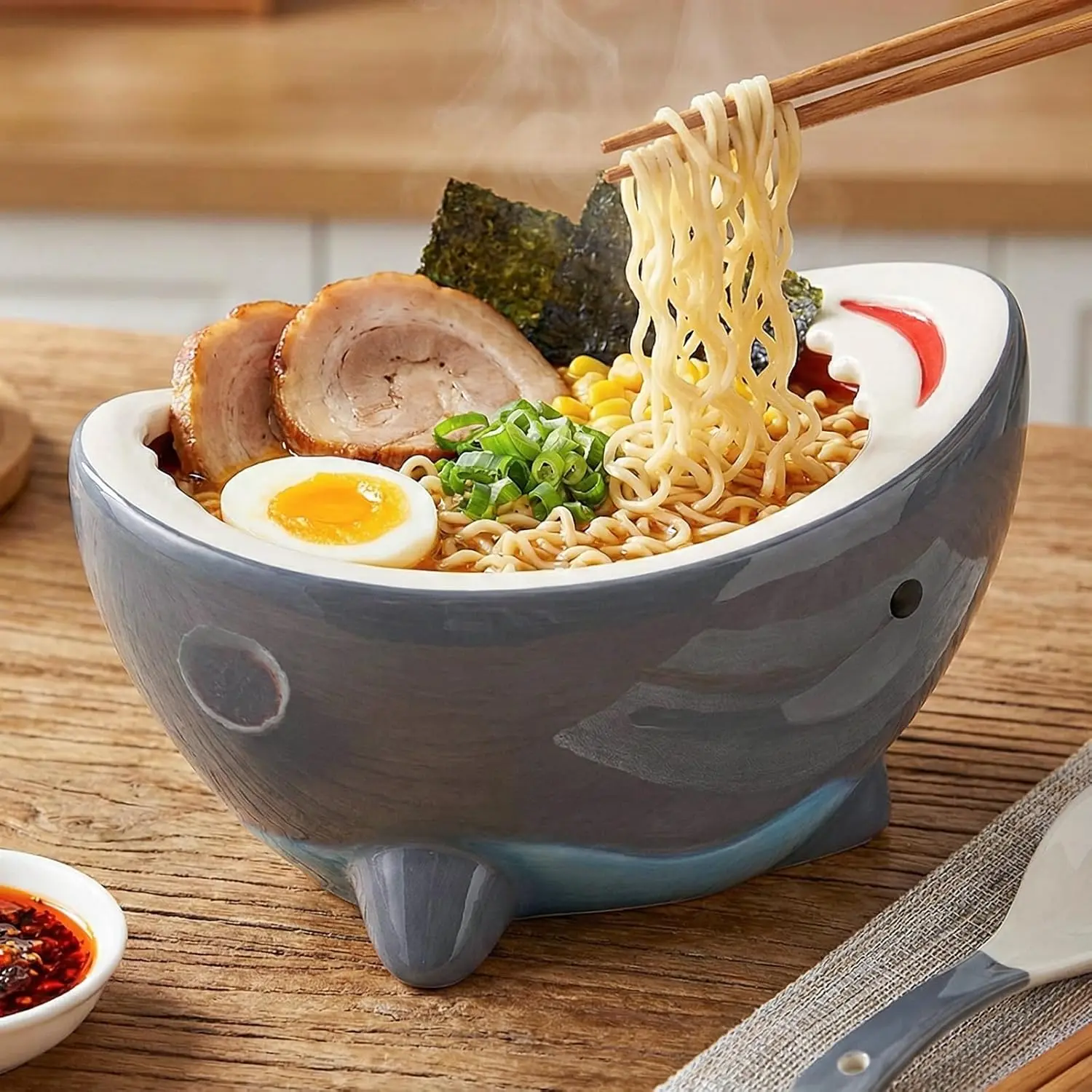 40 oz Large Shark Ramen Bowl Dish for Home Decor, Decorative Key Bowls for Entryway Table Cute Ceramic Snack Soup Candy Serving Bowls, Handmade Fruit Bowl for Kitchen Counter, Unique Funny Shark Gifts