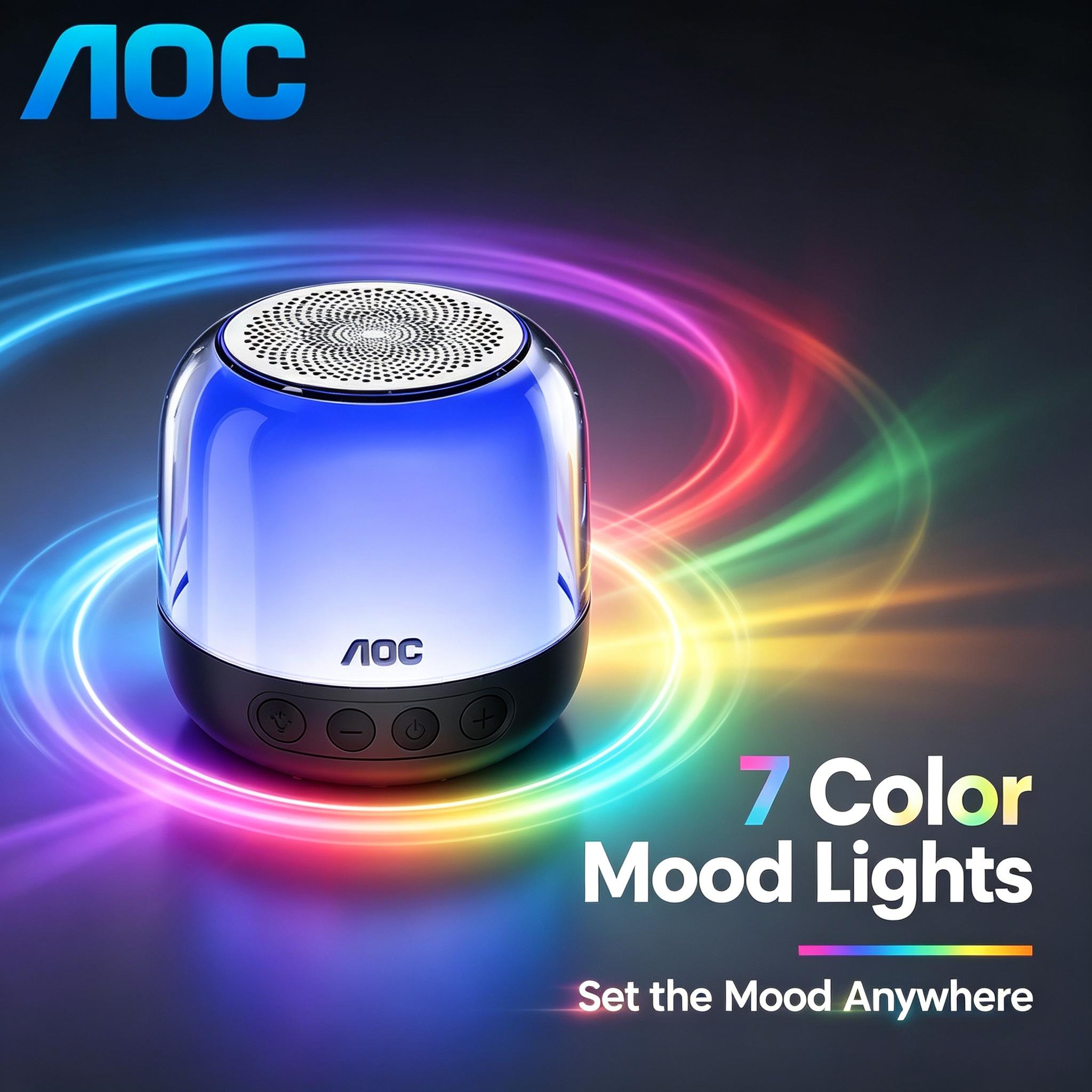 AOC Portable Bluetooth Speaker RGB Lighting, IPX5 Waterproof & 12H Battery Life