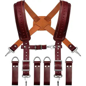Leather Tool Belt Suspeders for Men Heavy Duty Construction Carpenter Electrician Pouch Bag Belts Harness