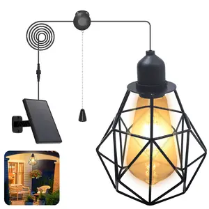 Solar Powered Pendant Light for Outdoor Chandelier Hanging Shed Lights Pull Cord Switch Waterproof E27 Base LED Bulbs for Gazebo Garage Patio Garden