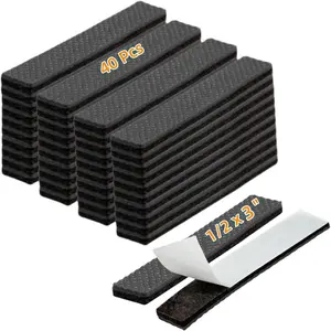 Self Adhesive Non Slip Furniture Pads, 1/2" x 3" 40Pcs Rectangle Rubber Strips Grippers, Anti Scratch Non Skid Chair Leg Feet Floor Protectors