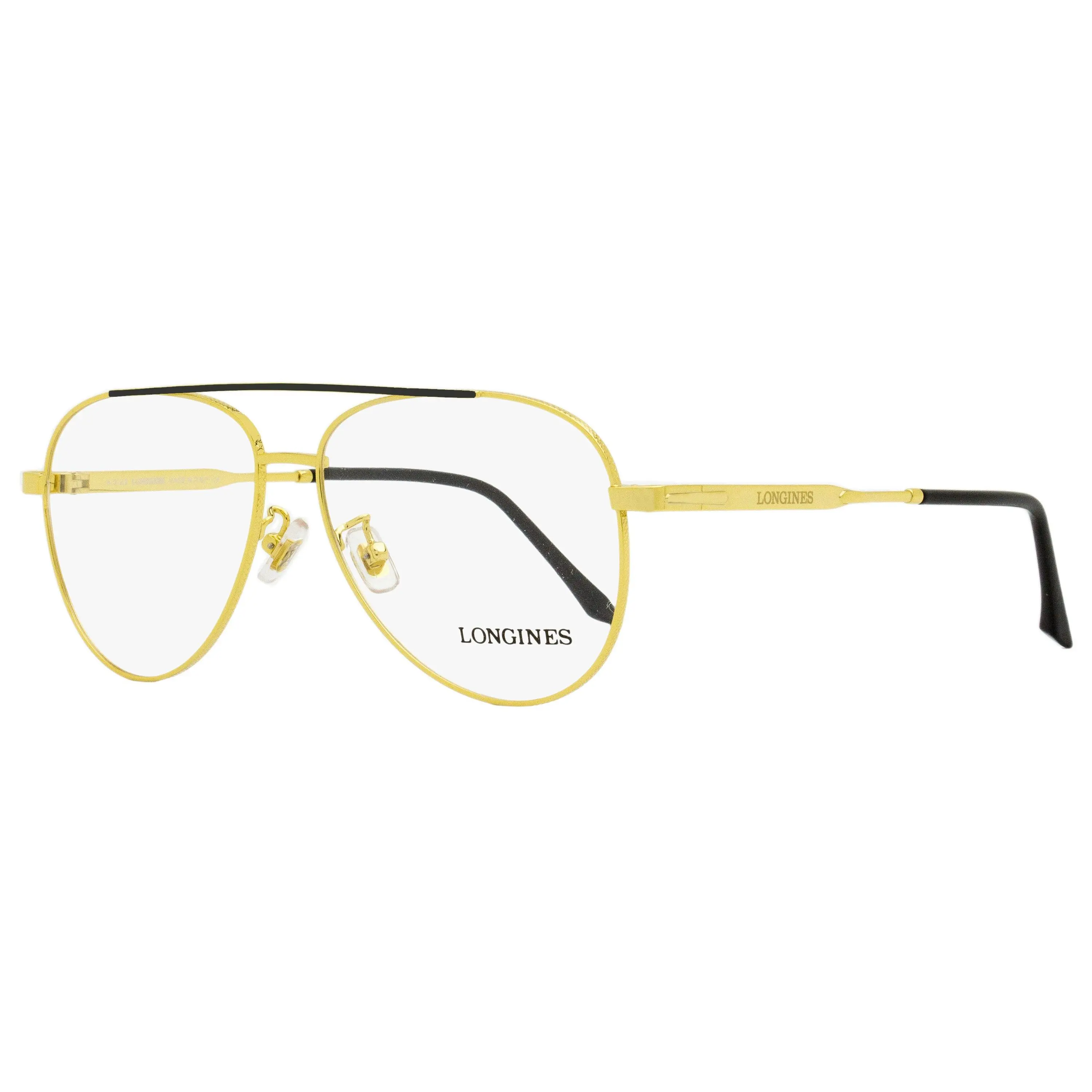 Longines LG5003-H Men's Classic Pilot Shape Eyeglasses, Metal Frame with Double Bridge Design, 56mm Deep Gold/Black, Demo Lenses Included, Bisphenol A (Bpa), Di(2-Ethylhexyl)Phthalate (Dehp), Eyeglass Frames