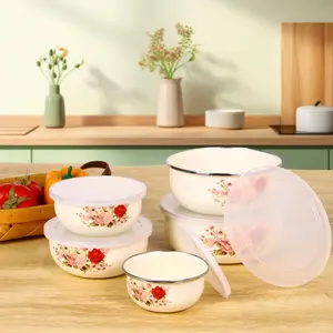 Floral Pattern Bowl Set, 5 Counts/set Multifunctional Sealed Fruit & Vegetable Preservation Bowl, Portable Lunch Box, Food Storage Container, Bowl With Lid