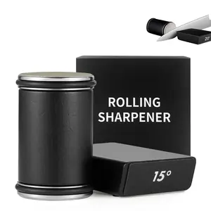 Roller-Style Knife Sharpener with Industrial-Grade Diamond and Aluminum Oxide Wheel Set Kitchen Knife Sharpening Kit Adjustable Angle: 15° and 20°