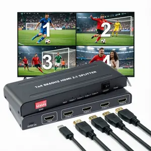 HDMI Splitter 1 In 4 Out, HDMI2.1, 8K@60HZ, 48gbps, Full 3D, Multi Screen Display, HDCP2.3, Retail Display, Meeting Room, Showroom, Home Theater, Plug And Play, Local  Stock