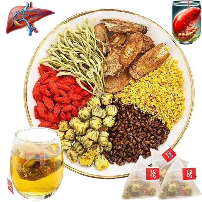 Certified Organic Non-Caffeinated Liver Detox Chrysanthemum Herbal Tea Bags - 50 Dry Pure Herbs Packets (8.8 oz), Ready-to-Mix, with Cassia Seeds, Honeysuckle, Chinese Wolfberry, Sweet-Scented Osmanthus, Burdock Root