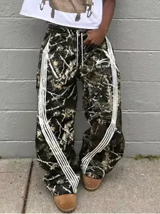 Men's Casual Camo Pants with Star Print, Drawstring Wide Leg Joggers, Loose-Fit All-Season Wear, Perfect for Everyday, Casual Streetwear Trousers, Casual Loungewear Pants