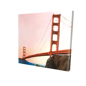 Begin Home Decor 2080-2424-CI315 24 x 24 in. Pink Cities Bedroom Canvas - Sunset on Golden Gate Bridge Decor