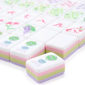 Coquette Lavender Crystal Acrylic American Engraved Mahjong Set 160 Tiles 1.2" Hand-Polished Floral Art Tiles | Aesthetic Home Decor & Luxury Gift Mahjong Fun