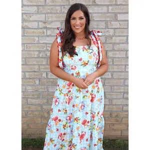 Seafood Boil Gingham Dress - Sky Blue