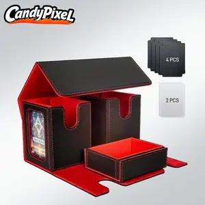 MTG Commander Deck Box, 3-in-1 MTG Deck Box with Dice Tray, 2 Commander Displays & 4 Dividers, Removable Card Storage Box Fits 200 Double-Sleeved Cards for TCG, CCG (Black-Red)