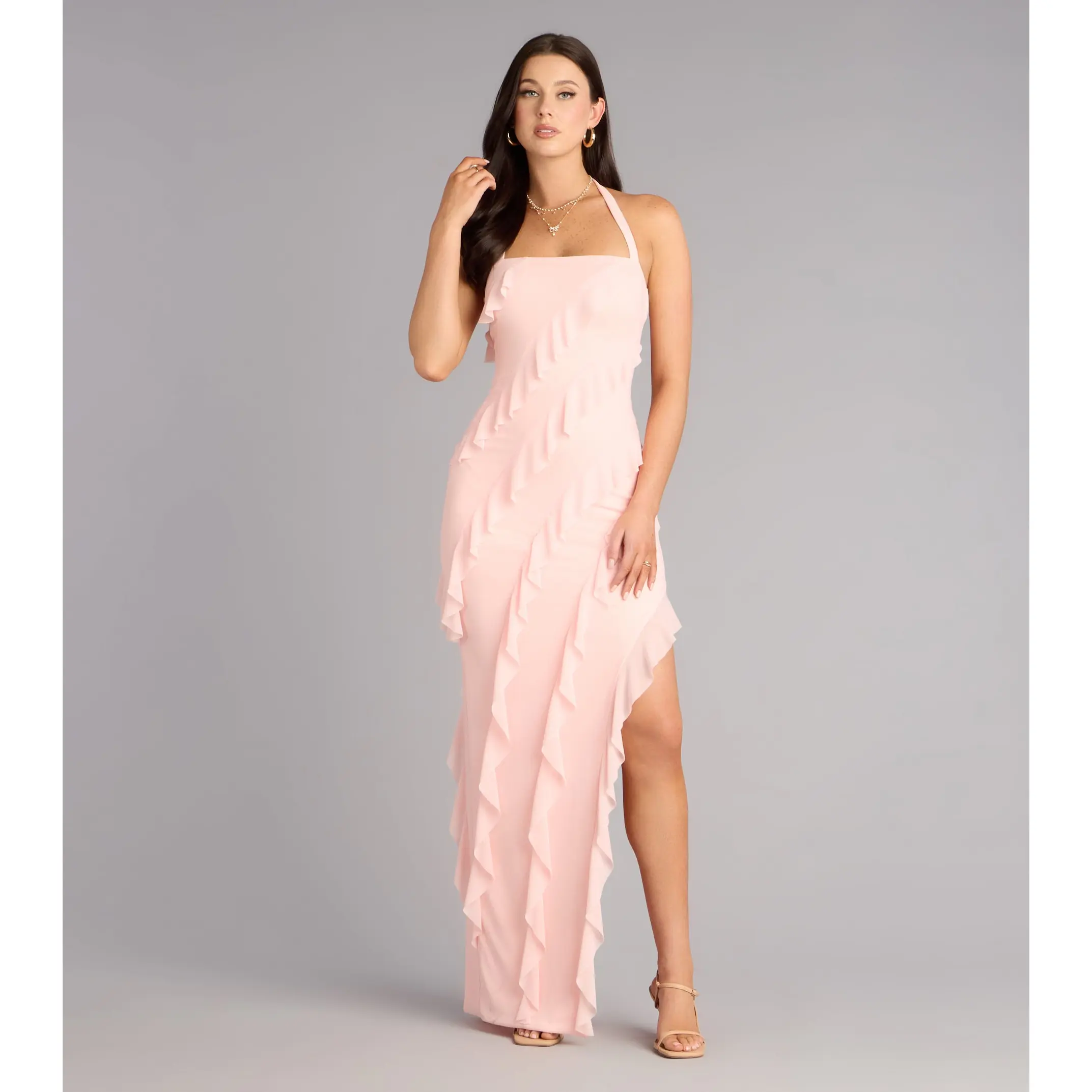 mesh halter dress Monique Lhuillier 
