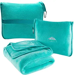 BlueHills Premium Soft Travel Blanket Pillow Airplane Blanket Travel Essentials Teal Green T006