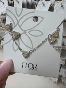 Citrine delicate heart earing  necklace set in cz