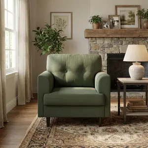 38″ Wide Sage Green Accent Chair – Modern Linen Upholstered Armchair with High‑Density Foam – Comfy Reading & Lounge Chair for Living Room, Bedroom, Home Office & Reading Nook