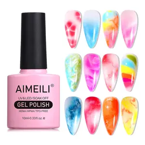 AIMEILI Nail Art Soak Off U V LED Clear Blooming Gel for Spreading Effect, Marble Nail Art Design 10ml