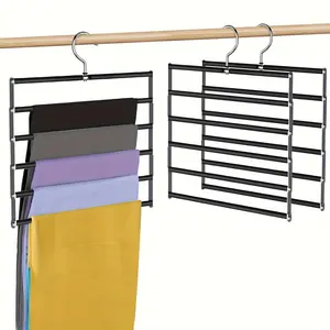 Stainless Steel Pants Hanger, 1/2/3 Counts Multi Layer Space Saving Foldable Pants Rack, Clothes Hanger for Jeans, Leggings, Trousers, Casual Pants, Yoga Pants Hanger