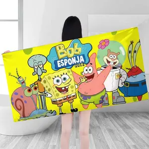 Super Absorbent Microfiber Beach Towel, Spongebob Print Bath Towel, Ideal for Pool Parties & Summer Outdoor Use, Quick-Dry Sand-Resistant