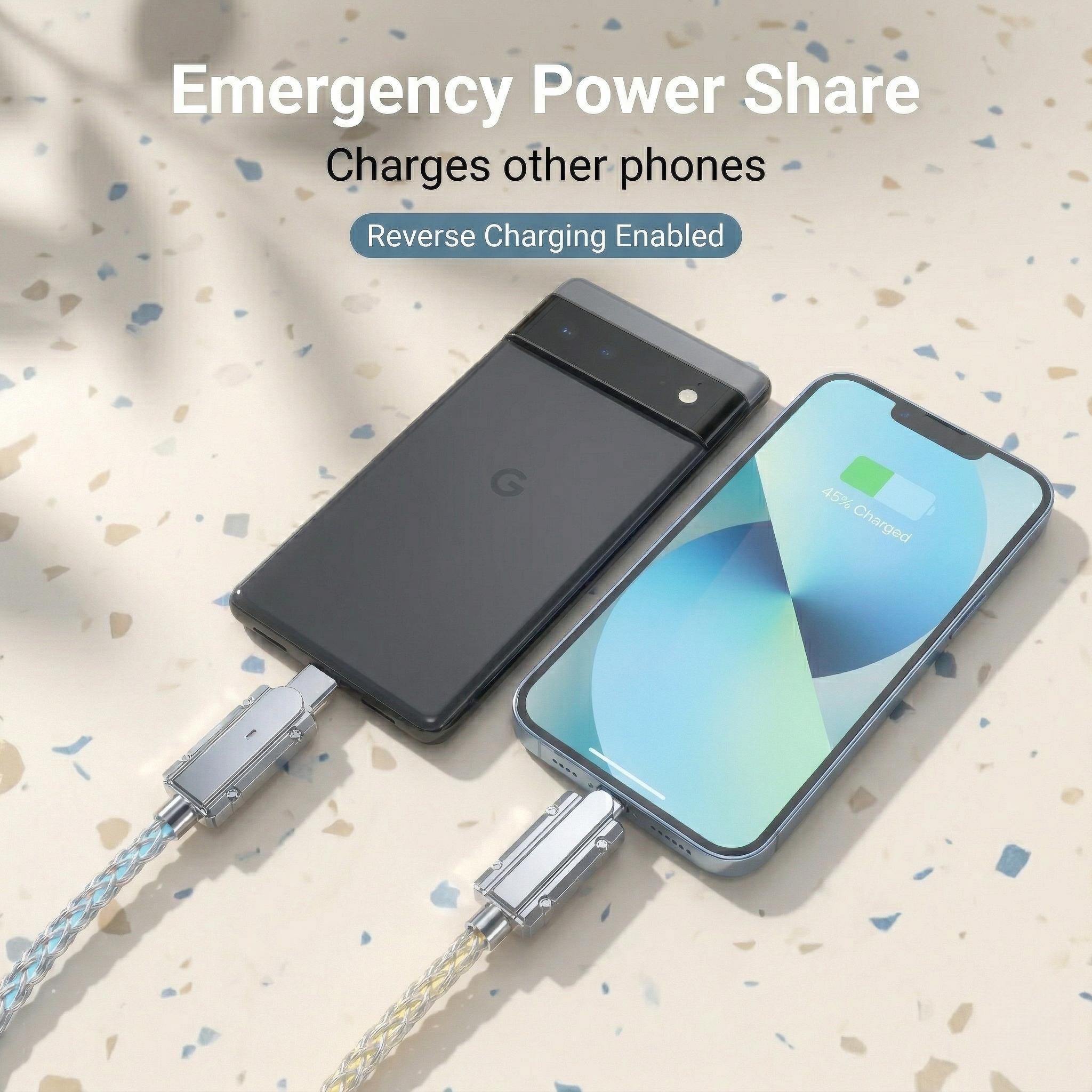 4-in-1 Colorful LED USB-C Charging Cable, 60W Fast Charge & Data Transfer, USB/Type-C/Lightning Compatible with iPhone, iPad, Samsung & More