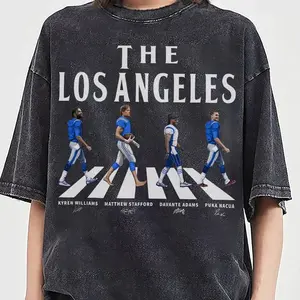 The Los Angeles Walking Road Football Comfort Colors Shirt, Matthew Stafford Puka Nacua Davante Adams Kyren Williams Fan Football Unisex