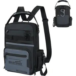Small Tool Backpack for Men 30 Multi-Pockets Duty Tool Bag Backpack with Dual-Form Shoulder Strap for Electrician, HVAC, Technician - Resistant (Grey)