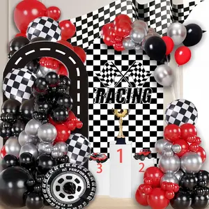 124pcs Silver Race Car Theme Balloon Arch Set with Tires, Perfect for Kids Birthday Parties, Graduation Celebrations, and Bachelor Parties