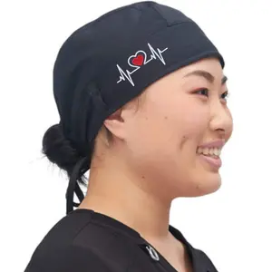 Medical Scrub Cap with Customized Heartbeat Design Navy Blue Scrub Hat for Personalized Use with Free Customized Words
