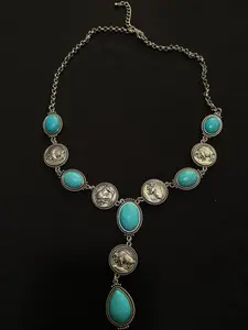 Southwestern Authentic Turquoise & Indian Buffalo Nickel Coin Necklace - 011