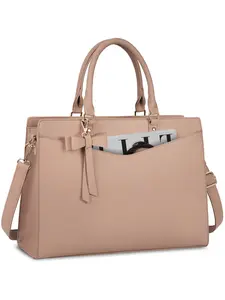 Women's Solid Color Bow Decorated Shoulder Bag, Fashionable PU Leather Laptop Bag for Work & Daily Used, Casual Trendy Versatile High-quality Daily Commuting Bag