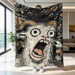 Vintage Floral Screaming Goat Blanket, High-Weight Flannel Fabric, Soft and Warm, Anti-Wrinkle, Easy Clean, Ideal for Gaming, Bedroom, Camping, Throw Blanket, Floral Print Blanket