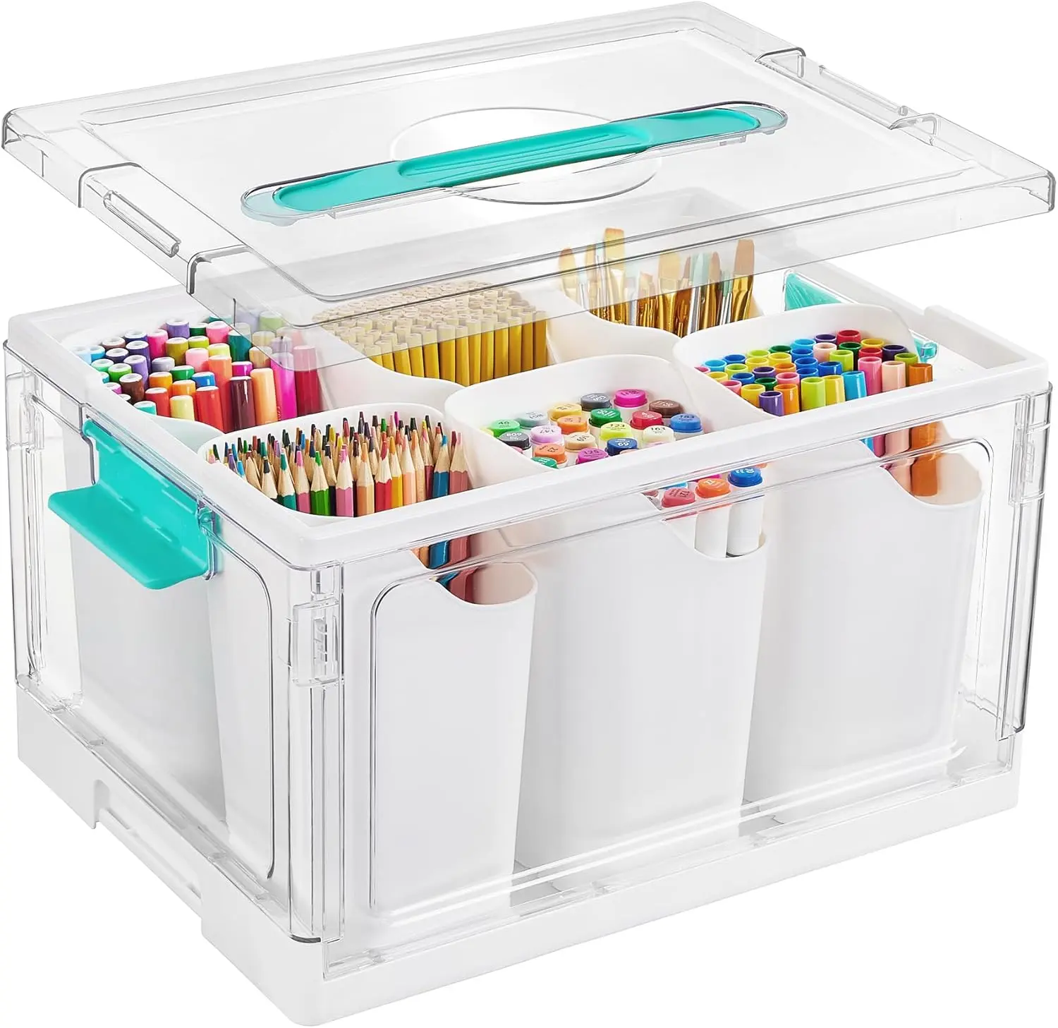 【New Arrival】Vtopmart 1/2 Pack 24 QT Clear Plastic Craft Organizer with 6 Detachable Inserts, Flexible Sorting, Art Supply and Tool Storage Box for Craft, Crayon, Pencils Markers Makeup and Creative Materials, BackToSchool & Preschool & Homeschool Restock