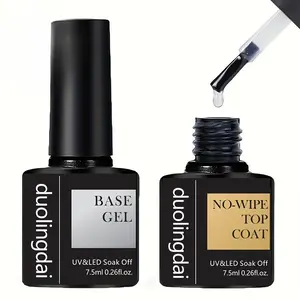 Long Lasting High Gloss Gel Nail Polish Set, 2 Counts/set Base and Top Coat, No Wipe Finish Soak-off Uv/led Nail Gel, Unscented Liquid Manicure Kit, Gel Nail Art, Base Coat Nails