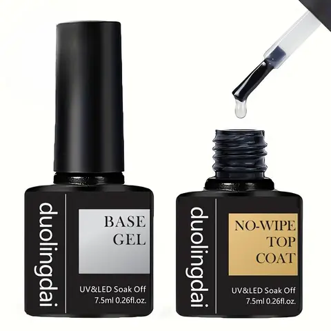Long Lasting High Gloss Gel Shine Finish Gel Nail Polish Set, 2 Counts/set Base and Top Coat, No Wipe Finish Soak-off Uv/led Nail Gel, Unscented Liquid Manicure Kit, Gel Nail Art, Base Coat Nails Nail Care, Nail Products