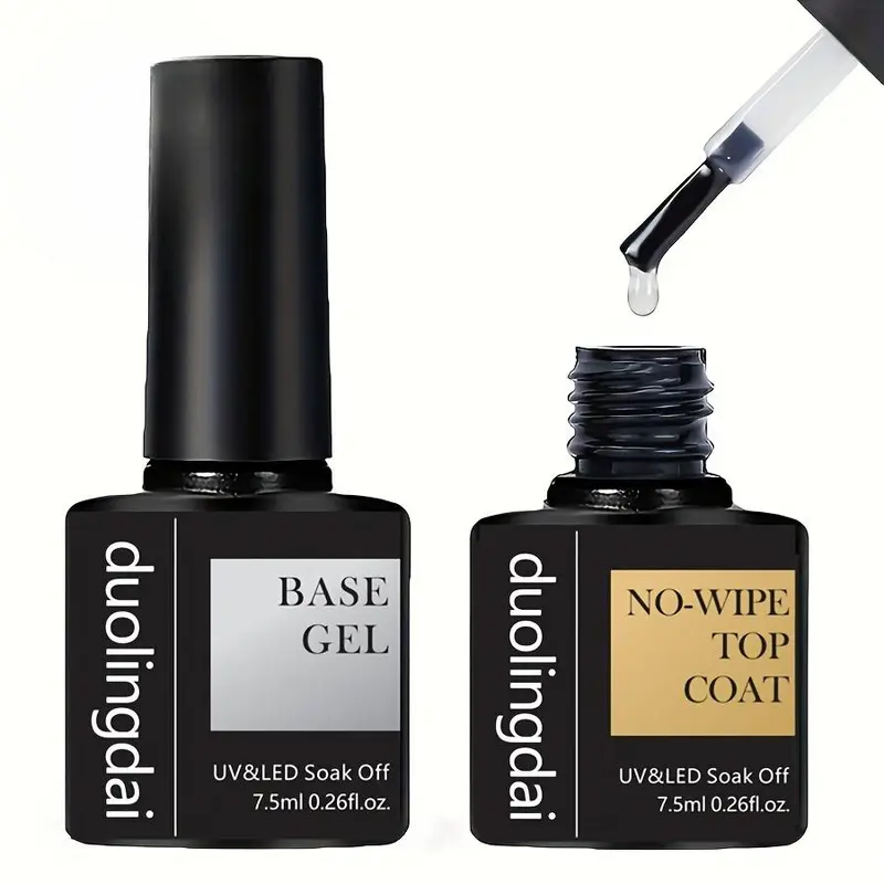 Long Lasting High Gloss Gel Shine Finish Gel Nail Polish Set, 2 Counts/set Base and Top Coat, No Wipe Finish Soak-off Uv/led Nail Gel, Unscented Liquid Manicure Kit, Gel Nail Art, Base Coat Nails Nail Care, Nail Products