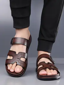 Men's Casual Leather Thick Soled Sandals, Thick Sole Anti-Slip Wear-Resistant Shoes, Comfortable Footwear for Home, Commuting & Daily Use