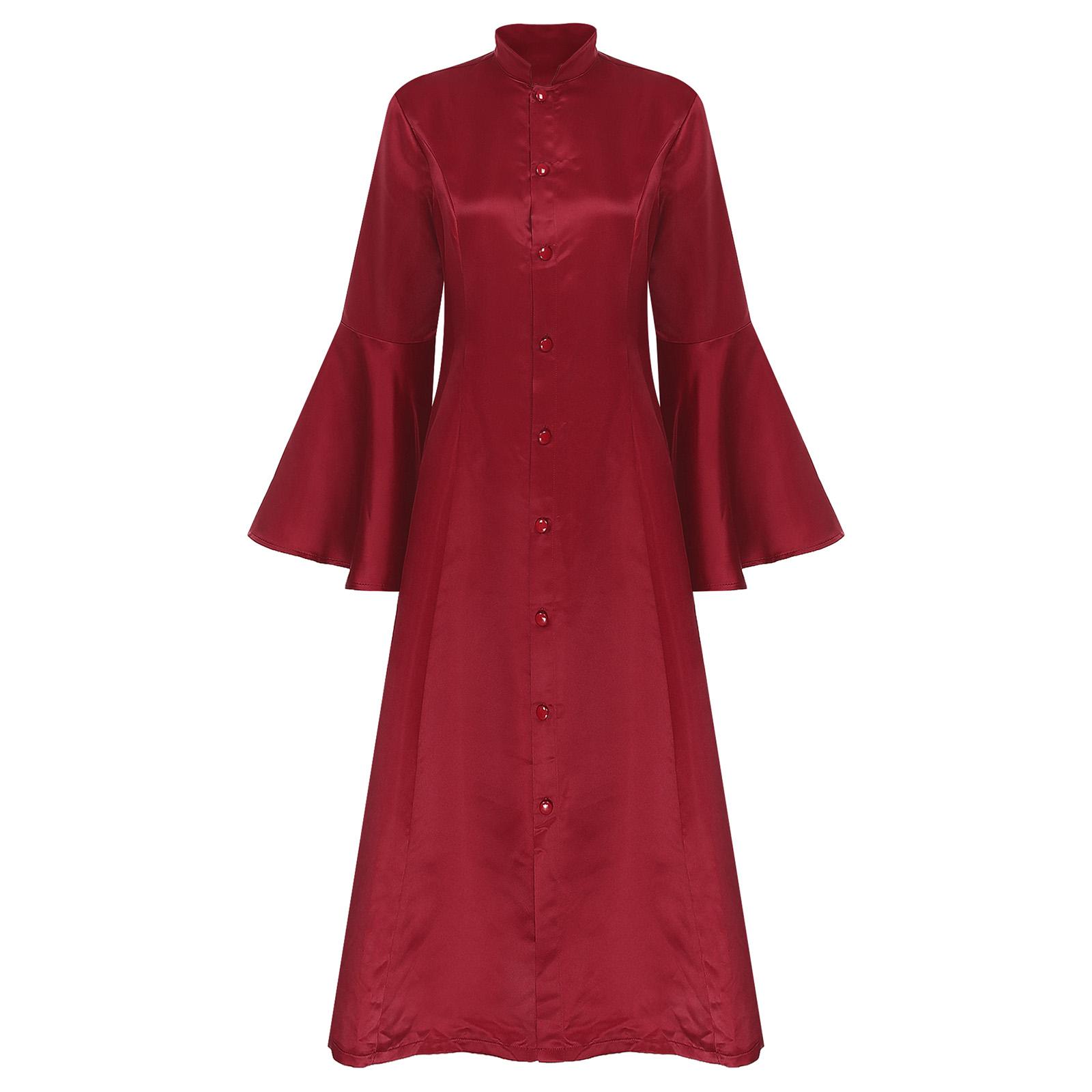 Women Clergy Robe Medieval Vintage Priest Uniform Church Stand Collar Choir Dress Halloween Cosplay Church Theme Party Costumes