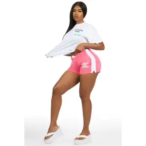 Shawntel White/Pink Shirt Short Set