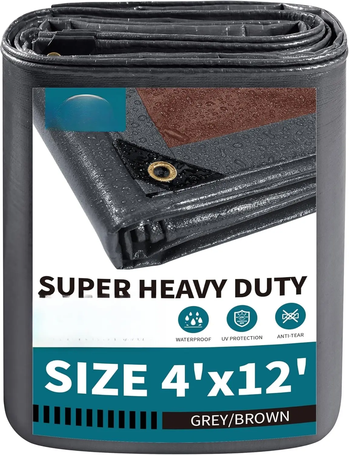 Super Heavy Duty 20mil Tarpaulin, 4x12 ft 6x8 ft-Finished Size Tarp Cover with UV Protection, Rip-Proof Design & Grommets (Grey/Brown) for Home Improvement, Garden Supplies, Greenhouses & Seed Starters, 6X8 Feet-Finished Size