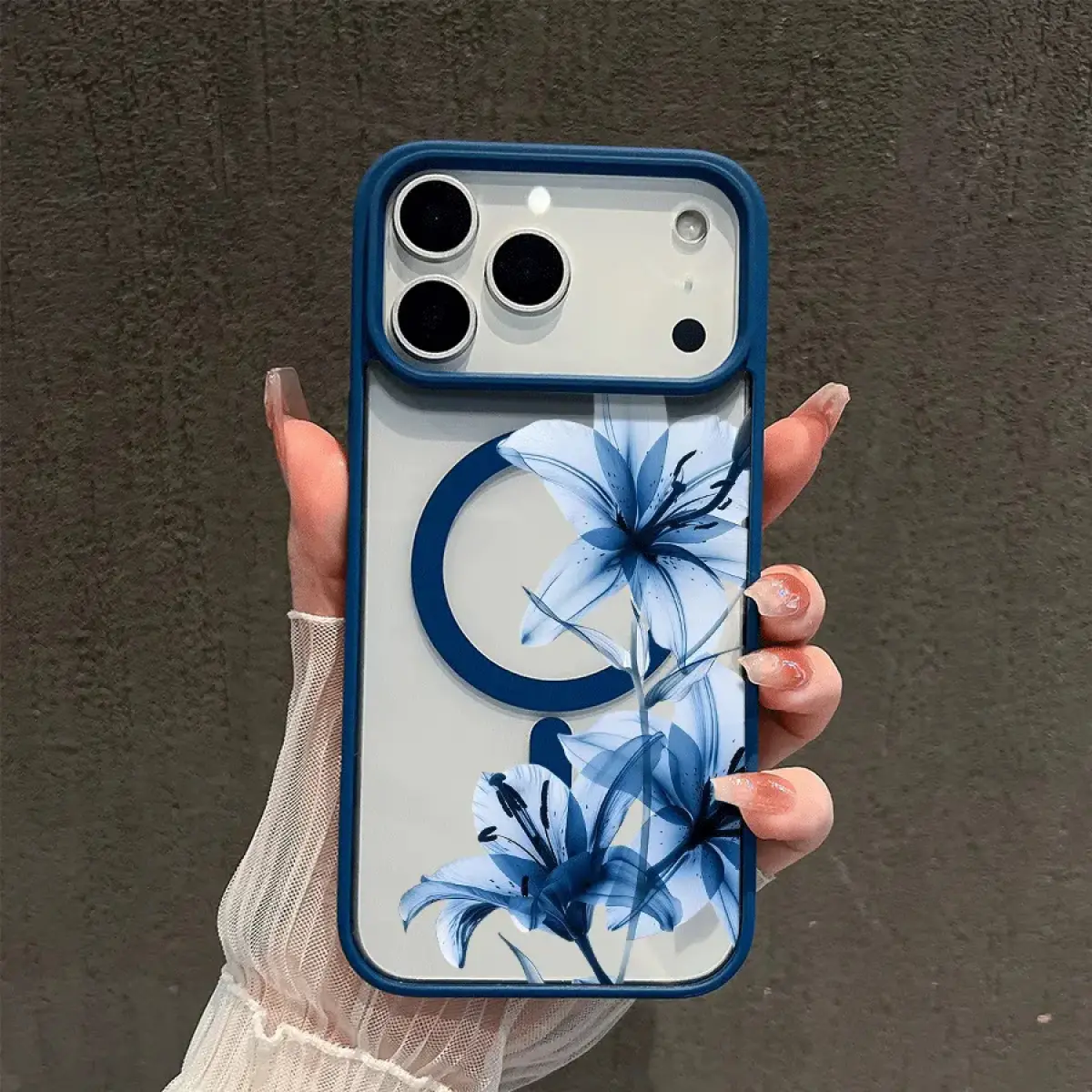 Blue Lily Whisper Magnetic MagSafe Snap TPU Case - Multi-Model Flowers Design, Lightweight Thin Frame, Shockproof Slim Protective Cover for iPhone 17/16 Pro Max,15 Pro,14,13,12,11,X,XS Plus, Magnetic Snap, Iphone15plus