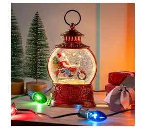 Evergreen 10"H LED Santa on Motorcycle Water Lantern