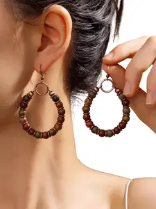 Vintage Ethnic Natural Stone Bead Dangle Earrings, Boho Style Drop Earrings for Women, Fashion Jewelry Gift for Daily Wear and Vacation
